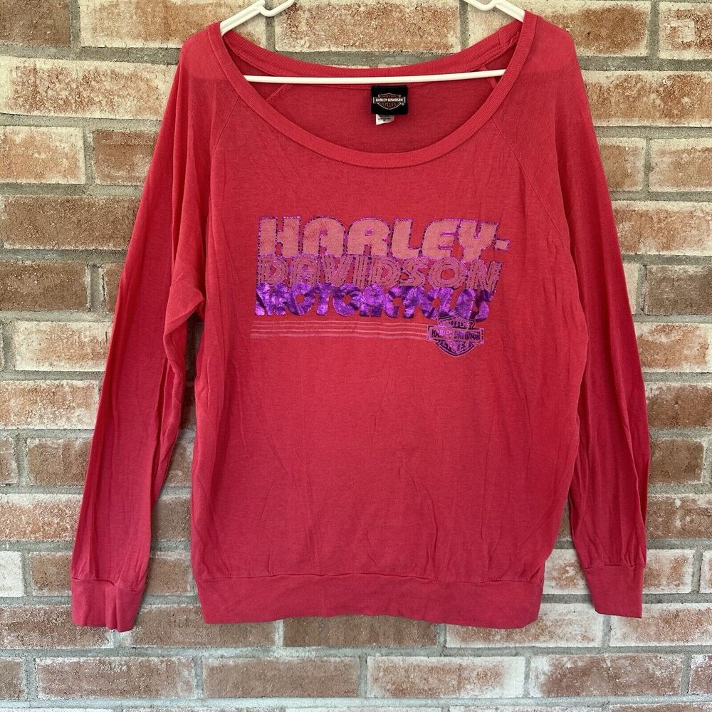 Harley Davidson Long Sleeve Tee Oversized Mentor Ohio Small Pink